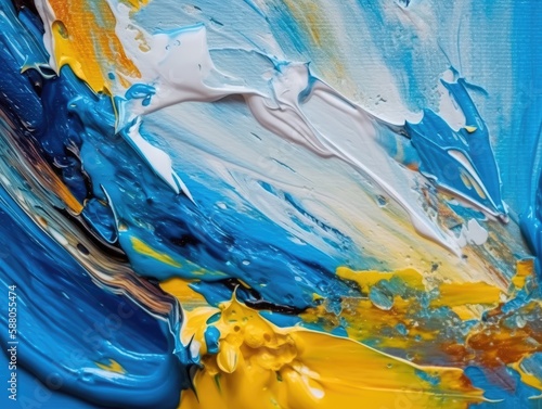 Abstract blue and yellow paint background. Acrylic texture background, Generative AI