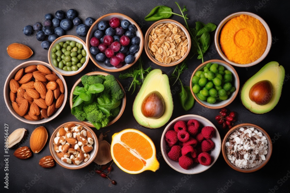 Knolling of healthy food - AI Generated Knolling of healthy food - AI Generated