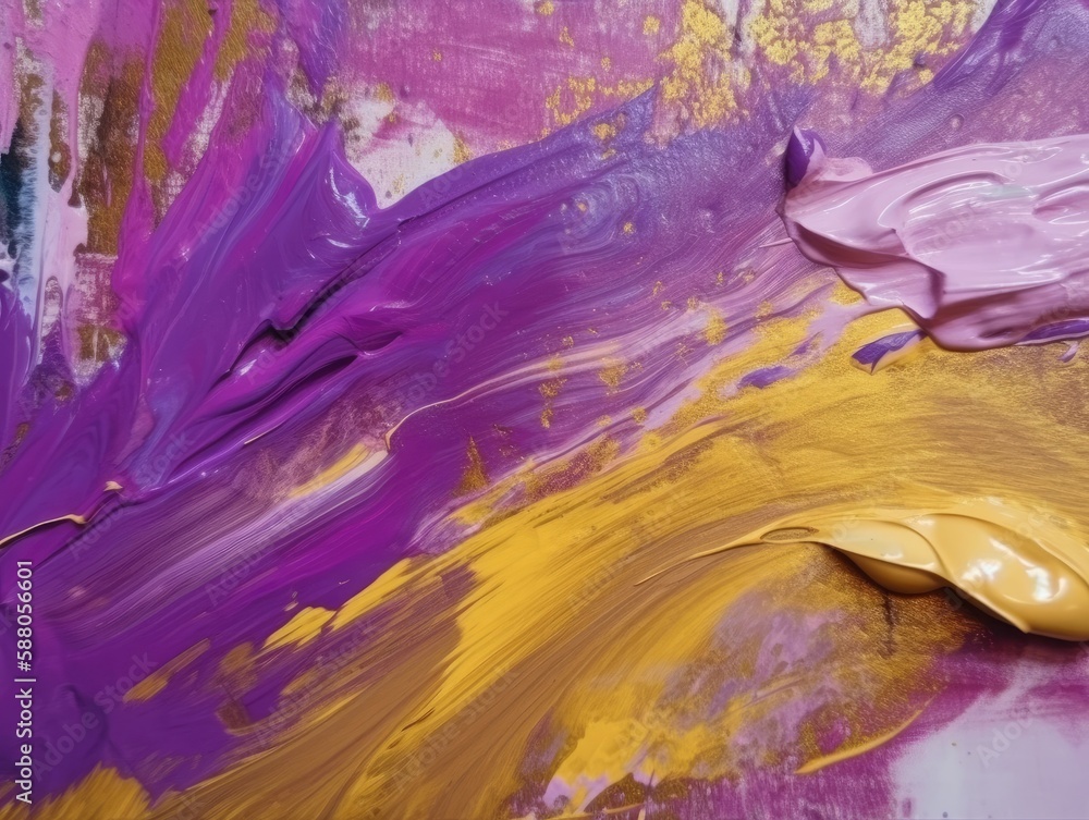 Abstract purple and yellow paint background. Acrylic texture background, Generative AI