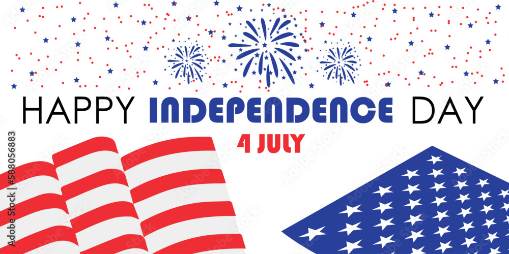 Obraz premium Banner for USA Independence Day with flags and fireworks