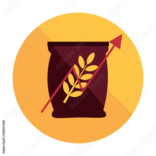 Wheat grains with growing arrow on white background. Concept of rising prices