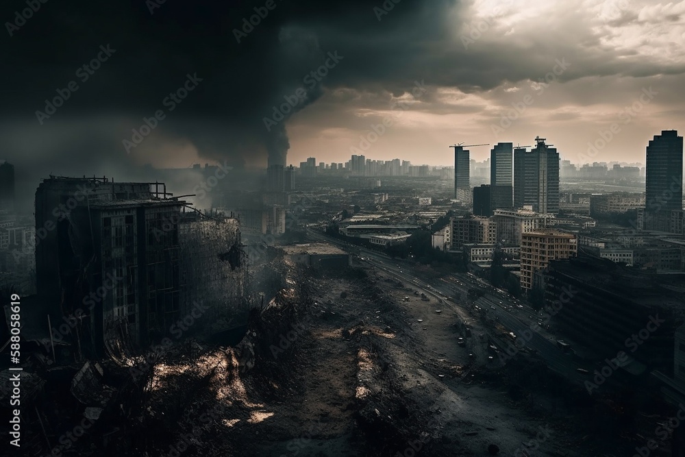 Illustration of a cityscape with smog and pollution, highlighting the environmental issues caused by urbanization. Illustration of a cityscape with smog and pollution, highlighting the environmental issues caused by urbanization.