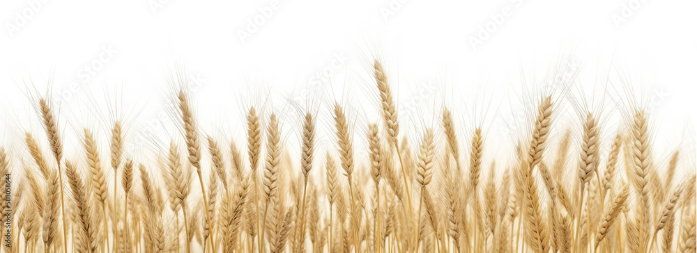 A wheat field border on white background - Generative AI - obrazy, fototapety, plakaty 