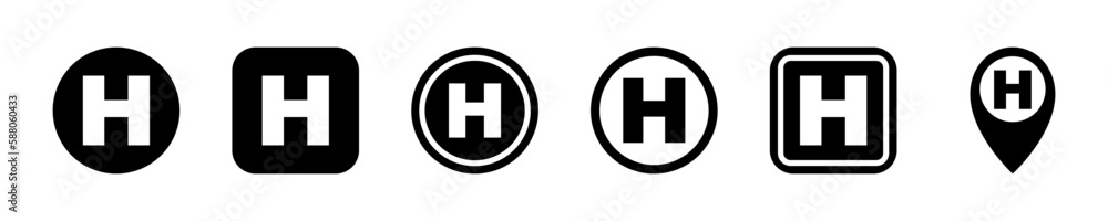Set of helicopter landing vector icons. Heliport or helipad sign. Place, pointer, spot or zone for helicopter. Vector 10 Eps. Set of helicopter landing vector icons. Heliport or helipad sign. Place, pointer, spot or zone for helicopter. Vector 10 Eps.