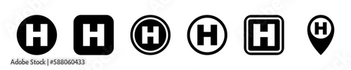 Set of helicopter landing vector icons. Heliport or helipad sign. Place, pointer, spot or zone for helicopter. Vector 10 Eps. photo