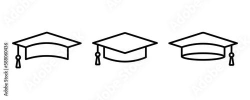 Graduation hat vector icons set. Linear student cap. Academic hat icons. Vector 10 EPS. 