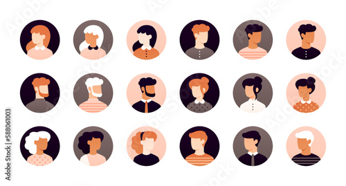 Smiling people avatar set. Different men and women characters collection. Isolated vector illustration.