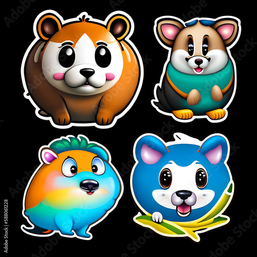 Cute animal sticker cat bear mouse cat with outlined isolated to print. Generative AI.