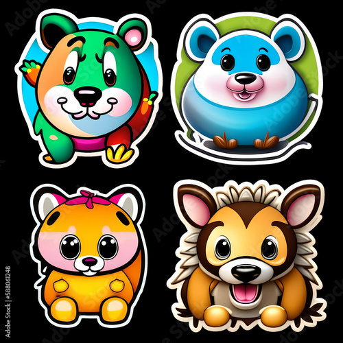 Cute animal sticker cat mouse dog tiger with outlined isolated to print. Generative AI.
