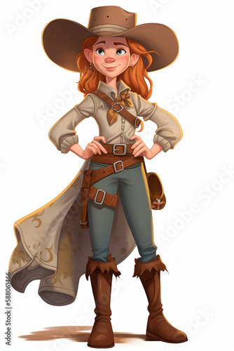Cartoon Cowgirl. Generative AI. Illustration of a cowgirl in a cartoon style.