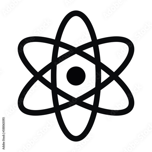 Simple black color atom symbol on white background