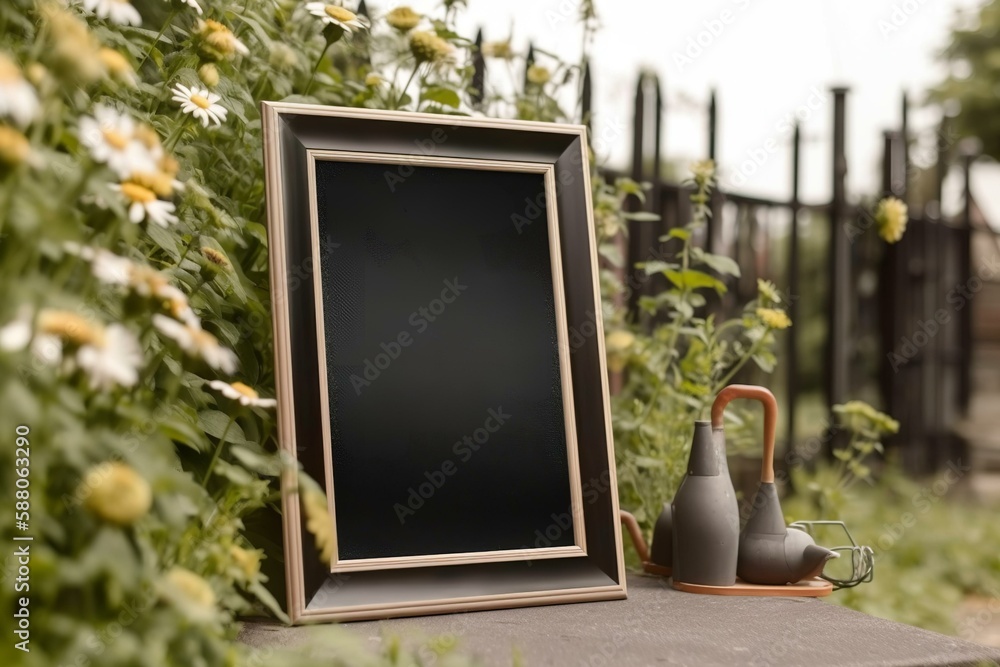 Garden with Picture Frame Mockup, generative AI