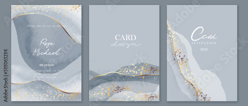 Elegant marble, stone texture set. Watercolor, ink vector background collection with white, grey, blue for cover, invitation template, wedding card, menu design.