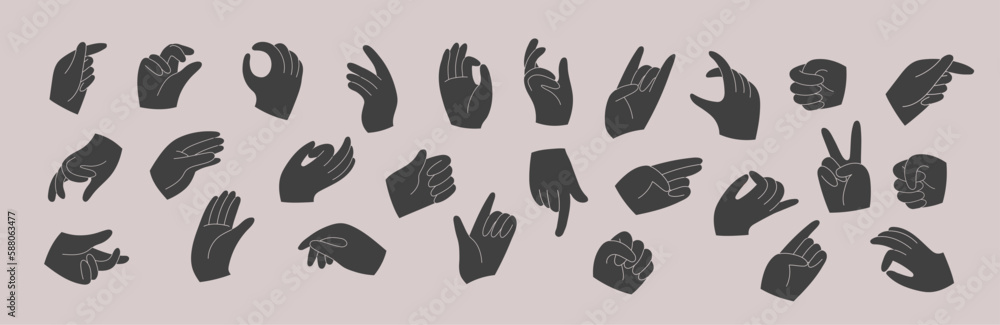 Set of hands holding various stuff. Different operations and gestures. Hand drawn vector Set of hands holding various stuff. Different operations and gestures. Hand drawn vector