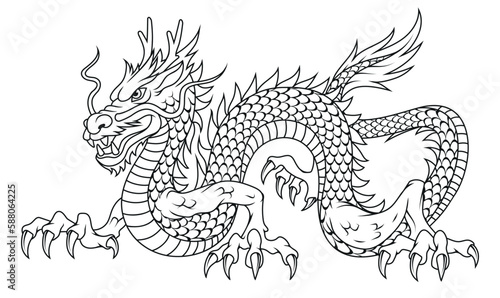 Chinese dragon. Vector illustration sketch of a traditional Chinese mythical animal