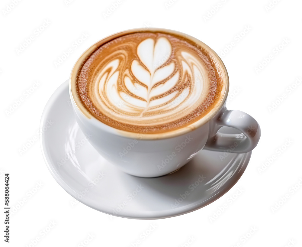 Cup of cappuccino with beautiful latte art on cutout PNG transparent background. Generative AI Cup of cappuccino with beautiful latte art on cutout PNG transparent background. Generative AI