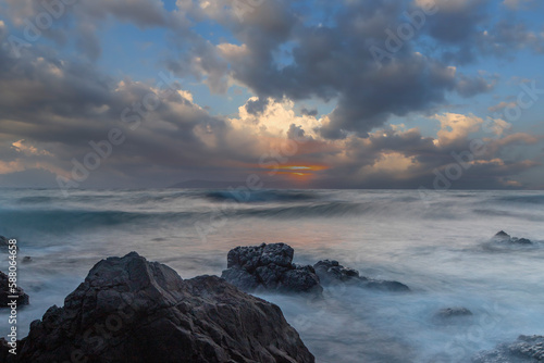 Seferihisar - Izmir - Turkey, Long exposure technique at sea at sunset.