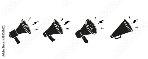 Megaphones icons set. Megaphone icon vector logo design emplate. loudspeaker icon vector. Voice sound speech logo silhouette sign. Set of simple megaphone line icons. Vector illustration