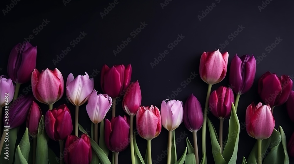 Fototapeta premium tulips background with empty copyspace Colorful background or banner for a flower shop, garden or anything plant related, generative AI