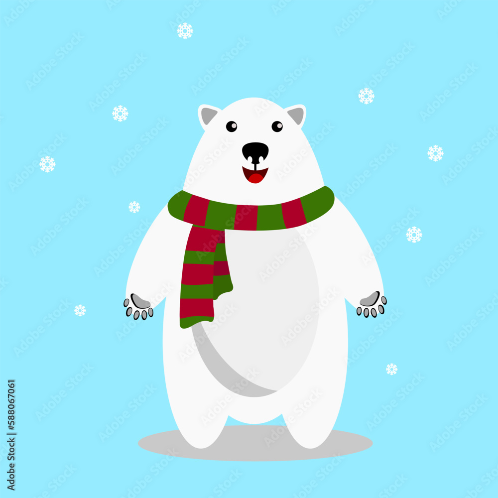 Polar Bear Cartoon Character. A Cute Polar Bear Wearing Scarf Vector illustration for Merry Christmas and Happy New Year Eps 10 Polar Bear Cartoon Character. A Cute Polar Bear Wearing Scarf Vector illustration for Merry Christmas and Happy New Year Eps 10