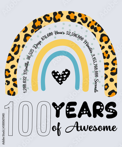 100th Birthday T-Shirt, 100 Years Of Awesome, Typography Design, Milestone Birthday Gift