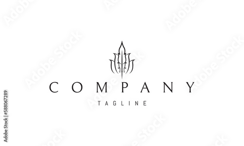 Vector logo on which an abstract image of an ink pen on a background of leaves.