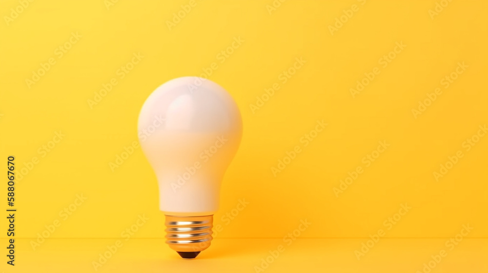 Glowing light bulb isolated on a bright yellow background ai generative Glowing light bulb isolated on a bright yellow background ai generative