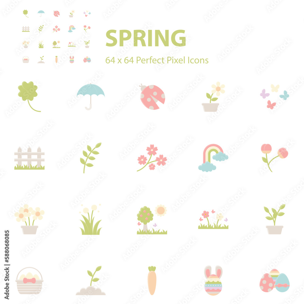 set of spring icons, natural, summer, flower,
