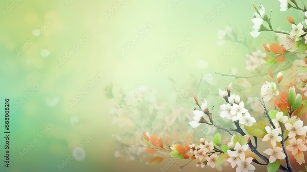 spring themed background illustration with empty copyspace, generative AI