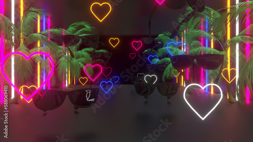 Summer Neon Background 3d render
