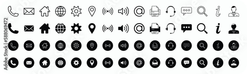 Set of contact sign icons. Collection of contact and social media icons set EPS10 - Stock Vector 