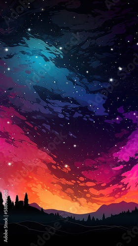 Abstract outer space endless nebula galaxy background. Large view of a colorful dark nebula in space. Cosmic background with bright shining stars, galaxies, and a deep universe. Generative ai
