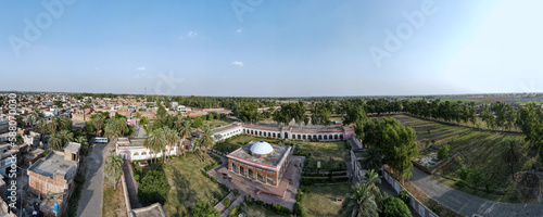 An aerial panorama of the Shrine of Sufi Poet Peer Waris Shah, located in District Sheikhupura of Pakistan. (Public Property))