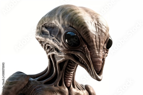 Close-up of a Grey Alien on a White Background  Generative ai