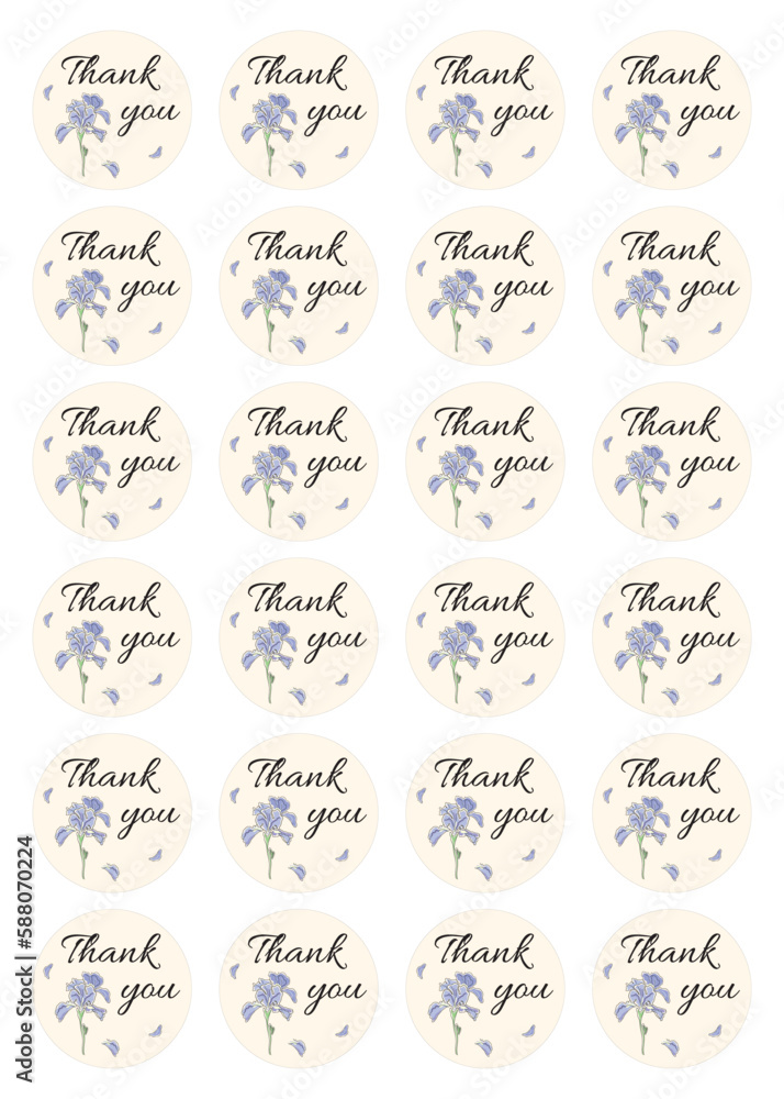 Fototapeta premium A set of round stickers Thank you. Isolated vector illustration. Round template for gift sets, envelopes, boxes. Addition to the postcard and present.