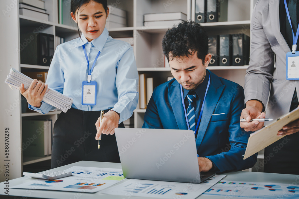 Employee stressed with business paperwork. Businessman check, review legal documents. Prepare documents or analytical reports, tax lists, accounting documents, data contracts, office partnership agree Employee stressed with business paperwork. Businessman check, review legal documents. Prepare documents or analytical reports, tax lists, accounting documents, data contracts, office partnership agree