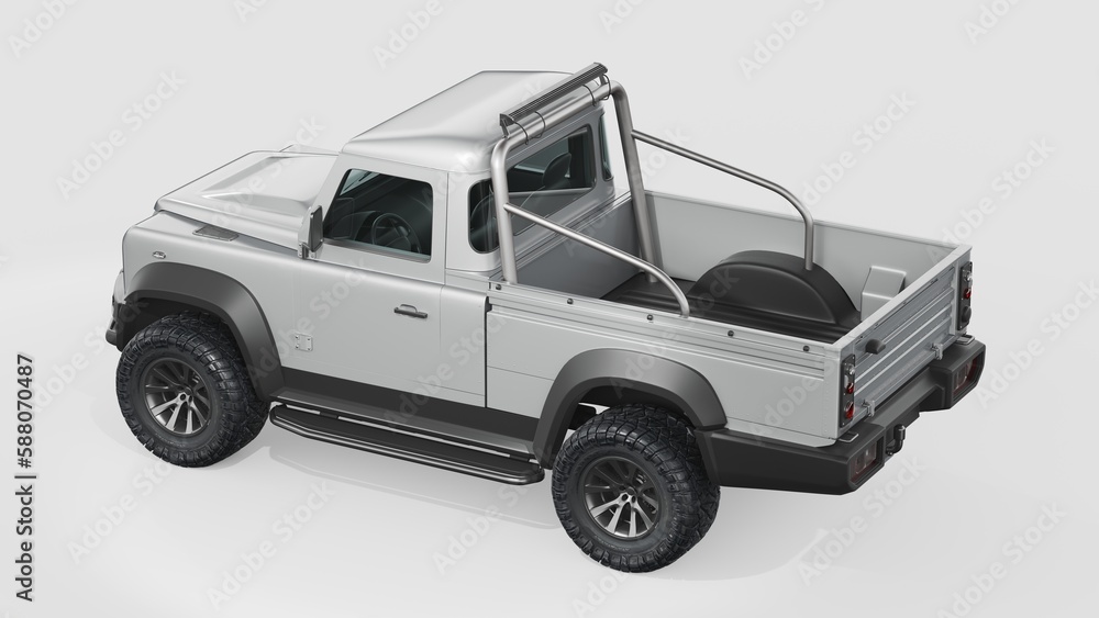 3D rendering of a brand-less generic pickup truck in studio environment	
