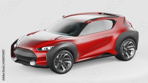 3D rendering of a brand-less generic SUV concept car in studio environment