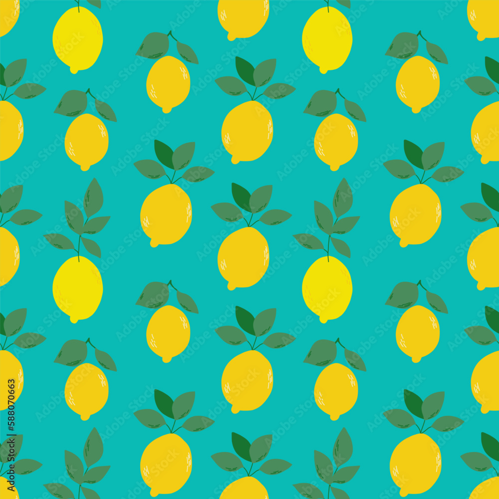 Bright lemons with leaves seamless pattern. Vector illustration Bright lemons with leaves seamless pattern. Vector illustration