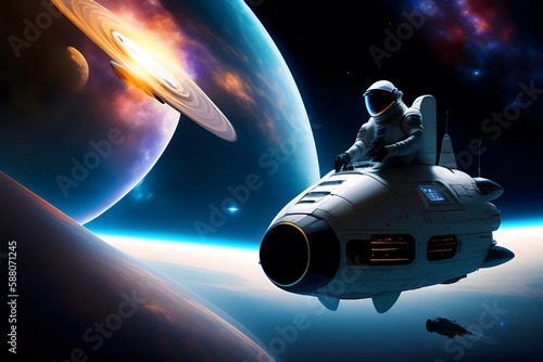 Graphic representation of High-Tech Astronaut: Journey Through the Cosmos. Generative AI. 