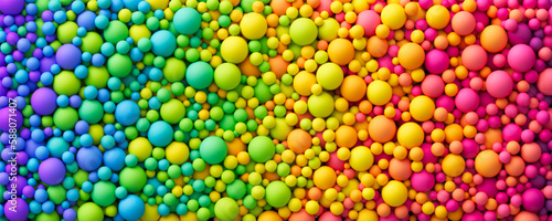 Many rainbow gradient random bright soft balls background. Colorful balls background for kids zone or children's playroom. Huge pile of colorful balls in different sizes. Vector background