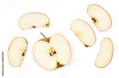 Apple slices isolated on a white background, top view