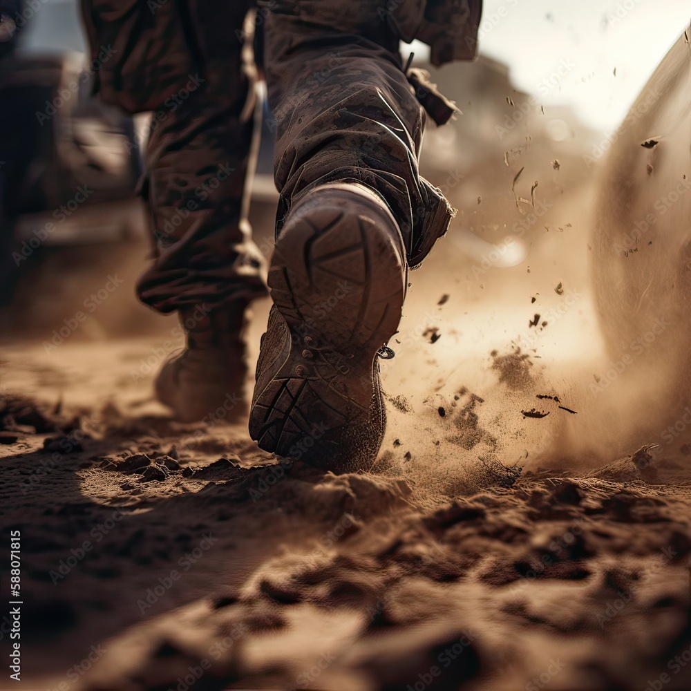 close up Illustration of a military man walking on an empty destroyed environment. Destruction, war scene. Smoke and fog. Sad combat feeling. Generative Ai. close up Illustration of a military man walking on an empty destroyed environment. Destruction, war scene. Smoke and fog. Sad combat feeling. Generative Ai.