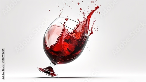 3d render, red liquid splash in the shape of wineglass. Generative Ai