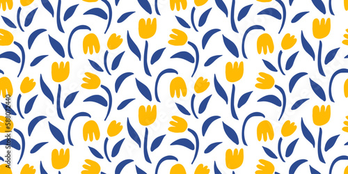  Beautiful Tulips Flowers Floral Seamless Pattern