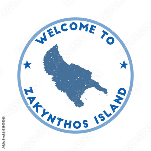 Welcome to Zakynthos Island stamp. Grunge island round stamp with texture in Wing Commander color theme. Vintage style geometric Zakynthos Island seal. Stylish vector illustration.