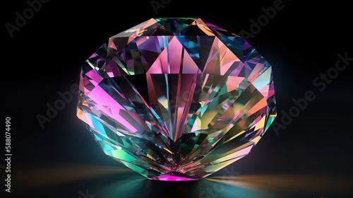 Triangle gem with triangle background 3d rendering. Generative Ai