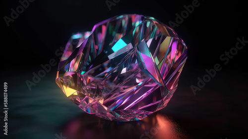 3d render  abstract background  iridescent diamond crystal  faceted gem. Generative Ai