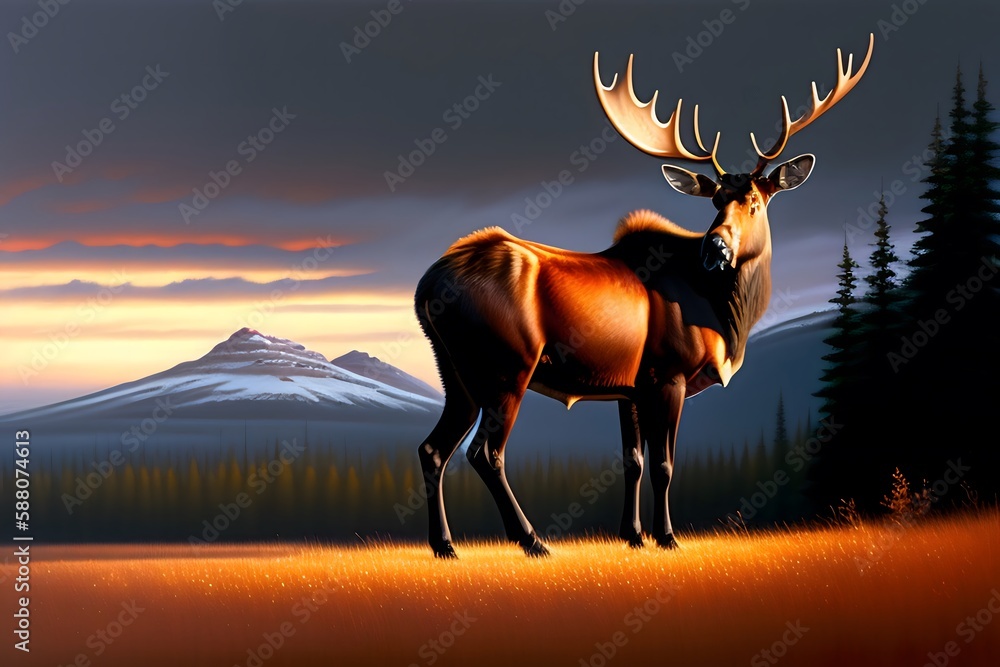 Graphic representation of Majestic Canadian Bull Moose. Generative AI. 