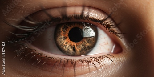 Irisfotografie Nahaufnahme Makro Fotografie einer Augen Iris mit Pupille, ai generativ